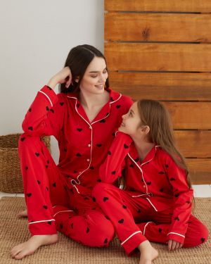 Anne – Kız Düğmeli Pijama Takımı