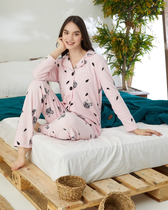 Kadın Polar Düğmeli Pijama Takımı