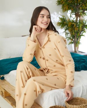 Kadın Polar Düğmeli Pijama Takımı
