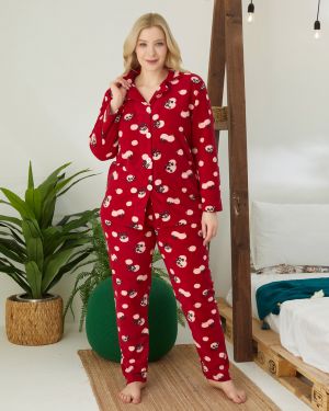 Kadın Büyük Beden Düğmeli Pijama Takımı